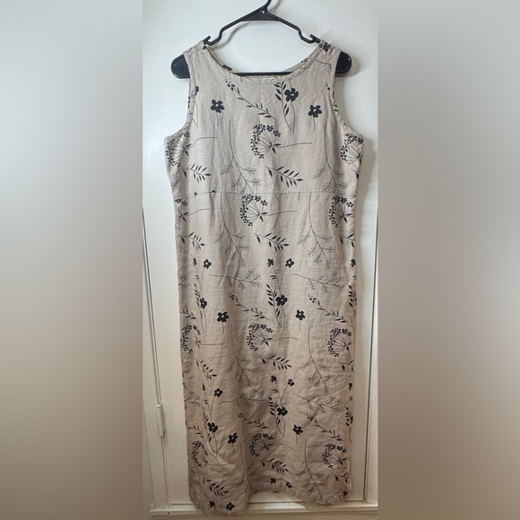 Vintage John Paul Richard Uniform Petites 100% Linen Cream Floral Shift Dress LP - Picture 1 of 12